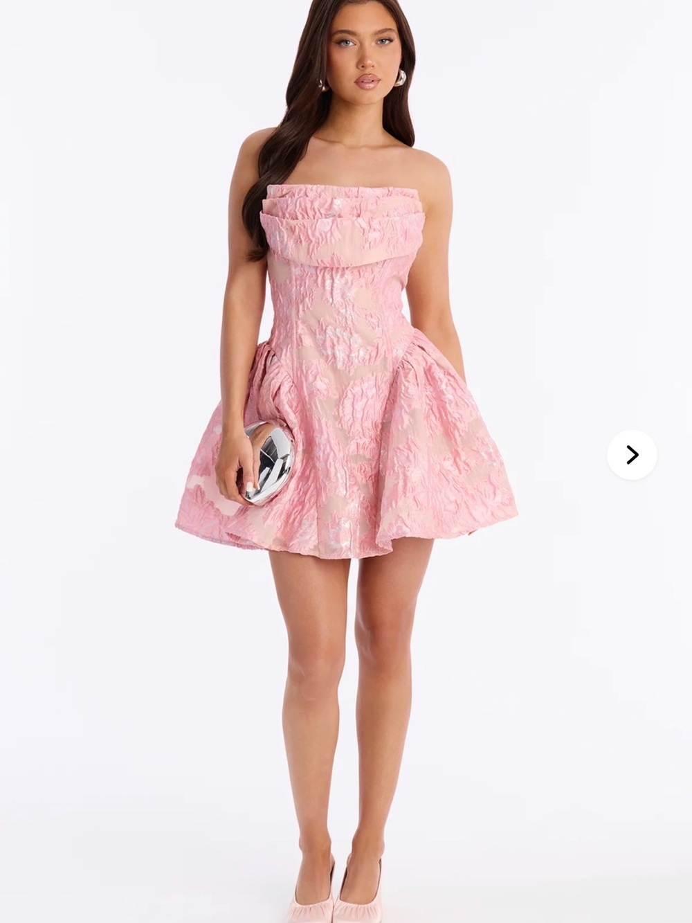 Fashion Nova Strapless Pink Jacquard Fit & Flare Mini Dress